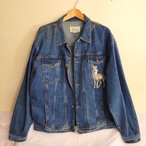 Vintage Gull Cottage Designs Painted Animals Blue Denim Jacket Size L